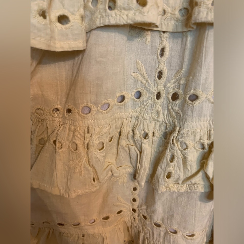 Listicle Yellow Eyelet Ruffle Mini Dress Boho Peasant 3/4 Sleeve Medium M - Picture 5 of 10